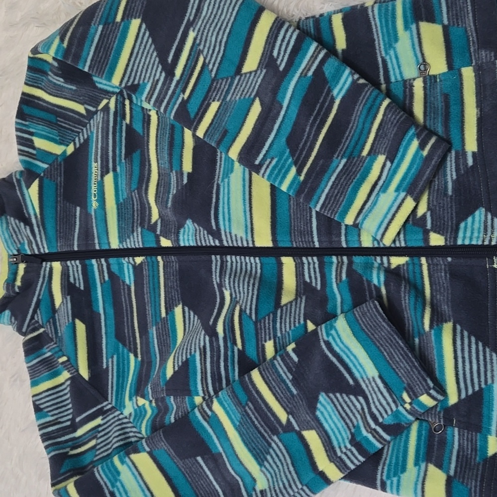 Columbia Blue and Green Patterned Fleece Jacket
